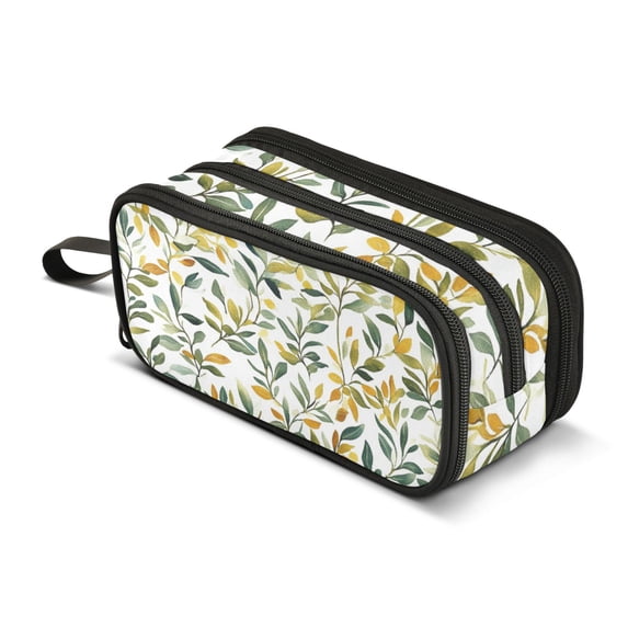 FORMRS Pencil Case with 3 Compartments Zipper Pouch, Elementary School Level and up, Autumn Greenery