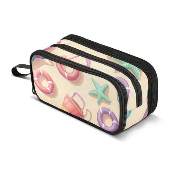 FORMRS Pencil Case with 3 Compartments Zipper Pouch, Elementary School Level and up, Beach Toys Pattern