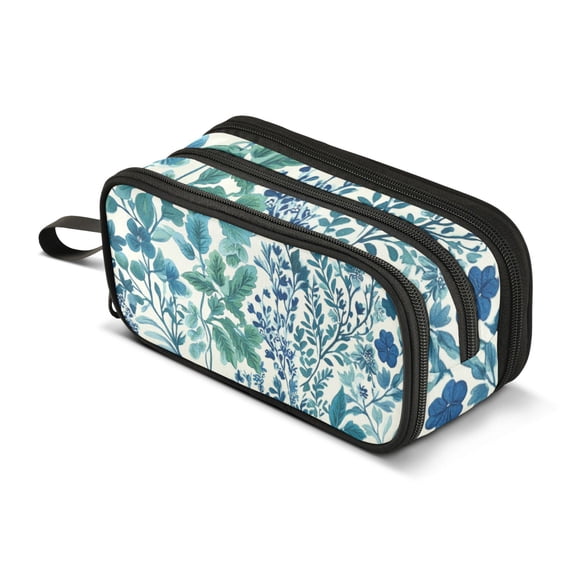 FORMRS Pencil Case with 3 Compartments Zipper Pouch, Elementary School Level and up, Beautiful Leaves Pattern