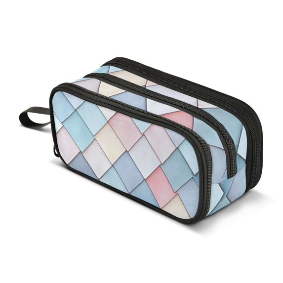 FORMRS Pencil Case with 3 Compartments Zipper Pouch, Elementary School Level and up, Beige Art Pattern
