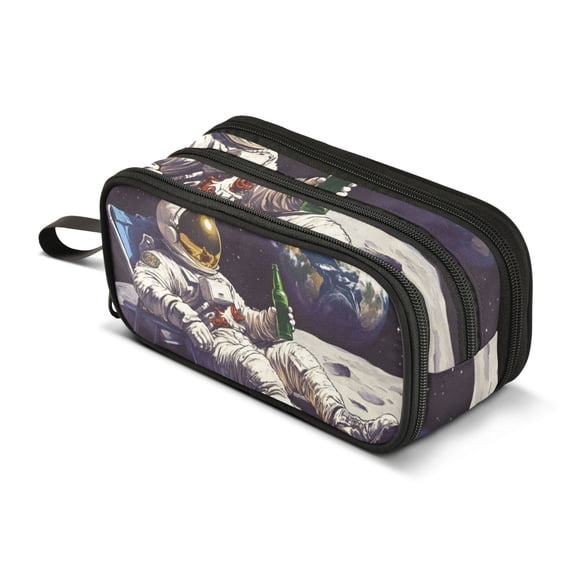 FORMRS Pencil Case with 3 Compartments Zipper Pouch, Elementary School Level and up, Beige Astronaut