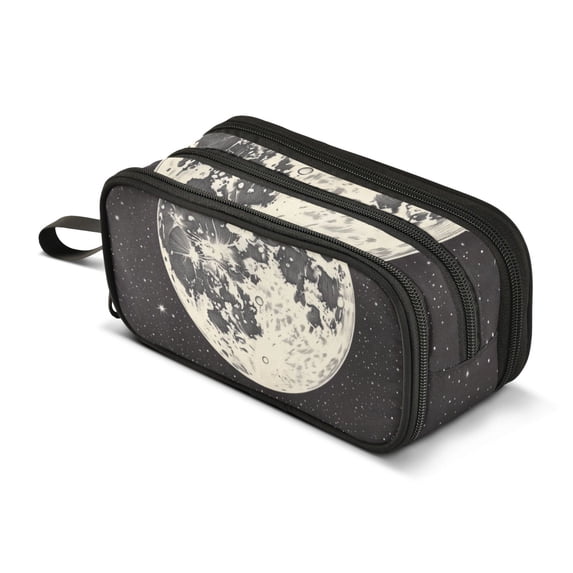 FORMRS Pencil Case with 3 Compartments Zipper Pouch, Elementary School Level and up, Beige Moon