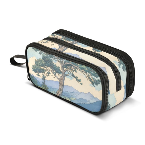 FORMRS Pencil Case with 3 Compartments Zipper Pouch, Elementary School Level and up, Beige Mountain