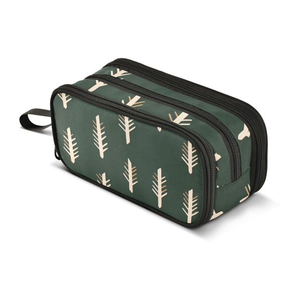FORMRS Pencil Case with 3 Compartments Zipper Pouch, Elementary School Level and up, Beige Plants