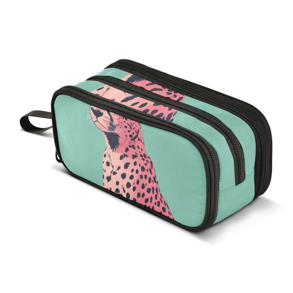 FORMRS Pencil Case with 3 Compartments Zipper Pouch, Elementary School Level and up, Big Pink Cheetah
