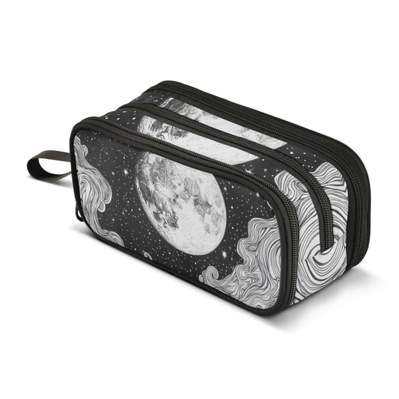 FORMRS Pencil Case with 3 Compartments Zipper Pouch, Elementary School Level and up, Black Moon