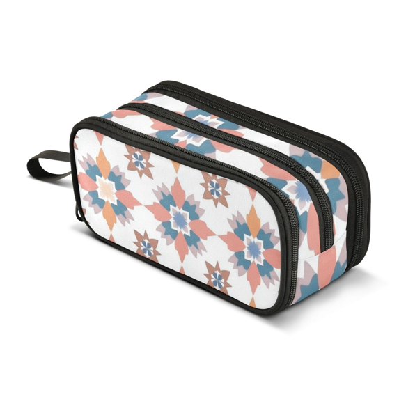 FORMRS Pencil Case with 3 Compartments Zipper Pouch, Elementary School Level and up, Blue Abstract Pattern