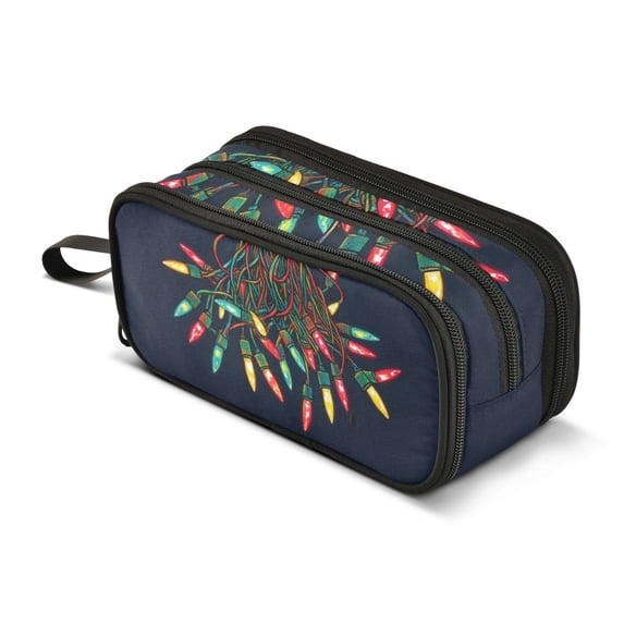 FORMRS Pencil Case with 3 Compartments Zipper Pouch, Elementary School Level and up, Blue Christmas Light
