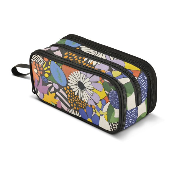 FORMRS Pencil Case with 3 Compartments Zipper Pouch, Elementary School Level and up, Blue Floral