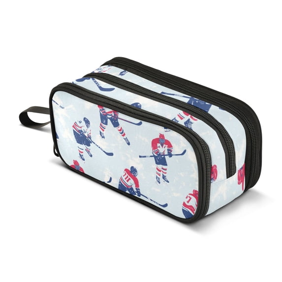 FORMRS Pencil Case with 3 Compartments Zipper Pouch, Elementary School Level and up, Blue Ice Hockey