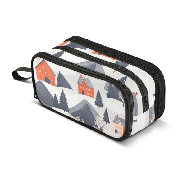 FORMRS Pencil Case with 3 Compartments Zipper Pouch, Elementary School Level and up, Blue Snow Houses