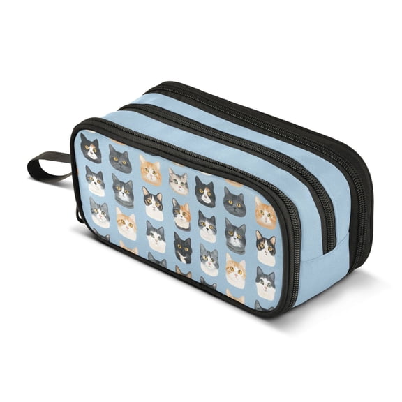 FORMRS Pencil Case with 3 Compartments Zipper Pouch, Elementary School Level and up, Cartoon Cute Cat