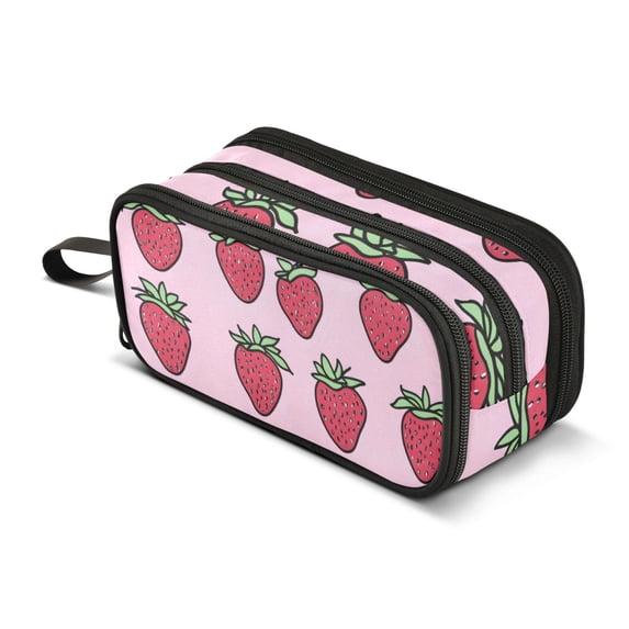 FORMRS Pencil Case with 3 Compartments Zipper Pouch, Elementary School Level and up, Cartoon Strawberry