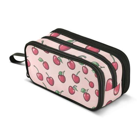FORMRS Pencil Case with 3 Compartments Zipper Pouch, Elementary School Level and up, Cherries Pattern
