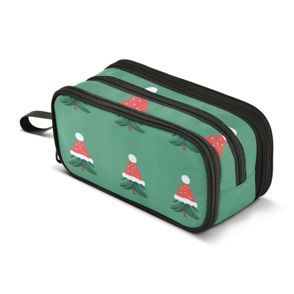 FORMRS Pencil Case with 3 Compartments Zipper Pouch, Elementary School Level and up, Christmas Trees