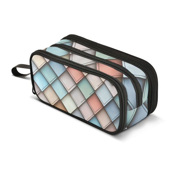 FORMRS Pencil Case with 3 Compartments Zipper Pouch, Elementary School Level and up, Colorful Art Pattern