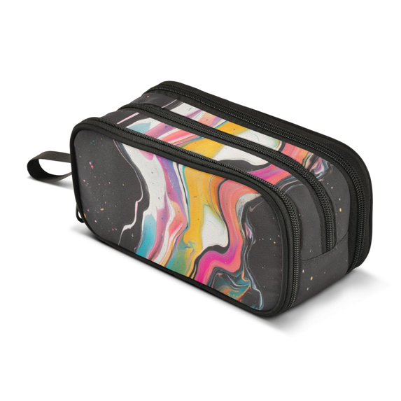 FORMRS Pencil Case with 3 Compartments Zipper Pouch, Elementary School Level and up, Colorful Black