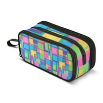 FORMRS Pencil Case with 3 Compartments Zipper Pouch, Elementary School Level and up, Colorful Geometric Pattern