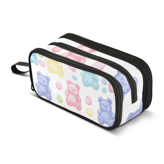 FORMRS Pencil Case with 3 Compartments Zipper Pouch, Elementary School Level and up, Colorful Gummy Bears Pattern