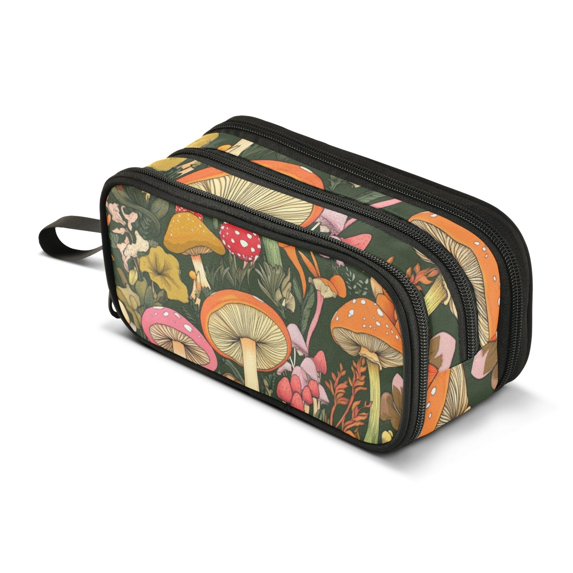 FORMRS Pencil Case with 3 Compartments Zipper Pouch, Elementary School Level and up, Colorful Mushroom