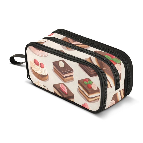 FORMRS Pencil Case with 3 Compartments Zipper Pouch, Elementary School Level and up, Cute Chocolate Cakes