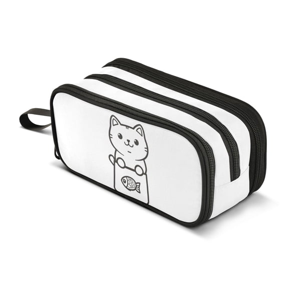FORMRS Pencil Case with 3 Compartments Zipper Pouch, Elementary School Level and up, Cute Chubby Cat