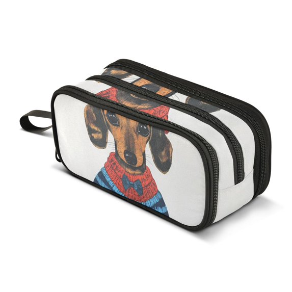 FORMRS Pencil Case with 3 Compartments Zipper Pouch, Elementary School Level and up, Cute Dog Artist