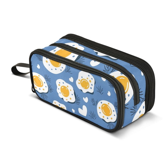 FORMRS Pencil Case with 3 Compartments Zipper Pouch, Elementary School Level and up, Cute Fried Eggs