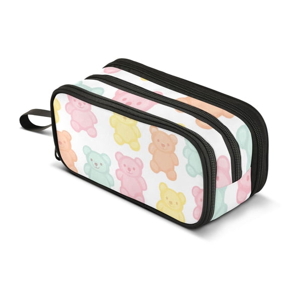 FORMRS Pencil Case with 3 Compartments Zipper Pouch, Elementary School Level and up, Cute Gummy Bears Pattern
