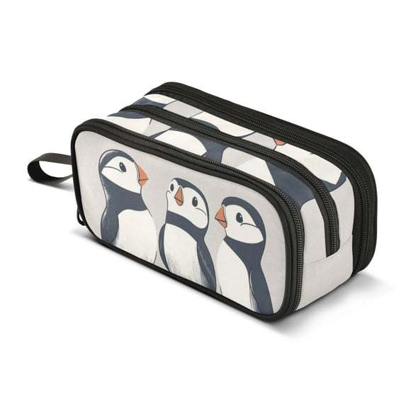 FORMRS Pencil Case with 3 Compartments Zipper Pouch, Elementary School Level and up, Cute Puffin
