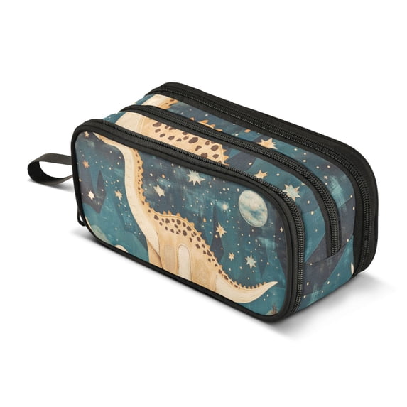 FORMRS Pencil Case with 3 Compartments Zipper Pouch, Elementary School Level and up, Dinosaur at Night