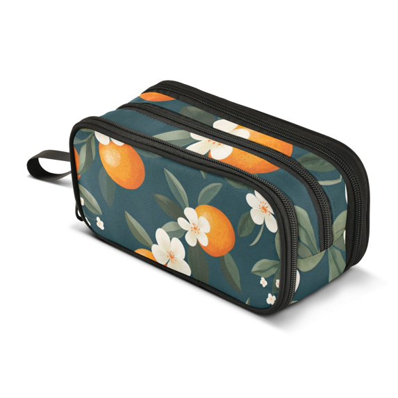 FORMRS Pencil Case with 3 Compartments Zipper Pouch, Elementary School Level and up, Floral Oranges