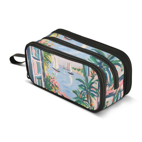 FORMRS Pencil Case with 3 Compartments Zipper Pouch, Elementary School Level and up, Floral Seaside