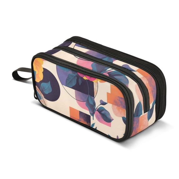 FORMRS Pencil Case with 3 Compartments Zipper Pouch, Elementary School Level and up, Flowers Pattern Style