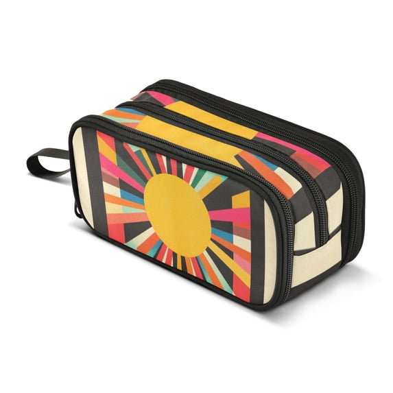 FORMRS Pencil Case with 3 Compartments Zipper Pouch, Elementary School Level and up, Geometric Sun