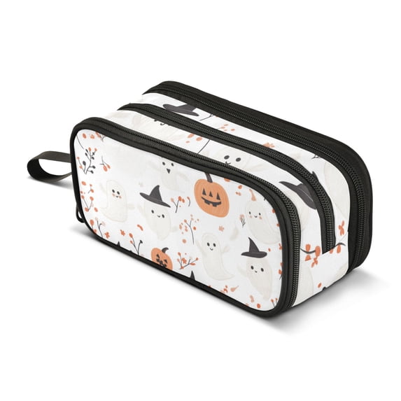 FORMRS Pencil Case with 3 Compartments Zipper Pouch, Elementary School Level and up, Ghost Design