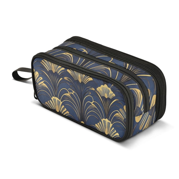 FORMRS Pencil Case with 3 Compartments Zipper Pouch, Elementary School Level and up, Gold Art Pattern