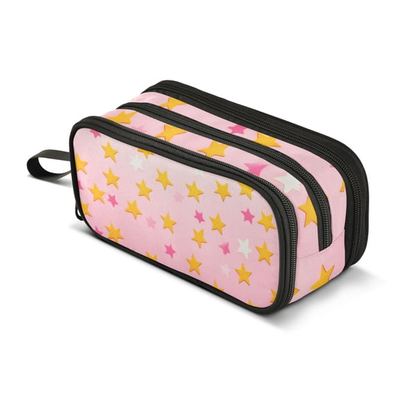 FORMRS Pencil Case with 3 Compartments Zipper Pouch, Elementary School Level and up, Gradient Pink Stars