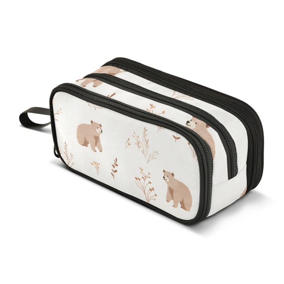 FORMRS Pencil Case with 3 Compartments Zipper Pouch, Elementary School Level and up, Gray Bears