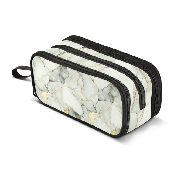 FORMRS Pencil Case with 3 Compartments Zipper Pouch, Elementary School Level and up, Gray Marble Pattern