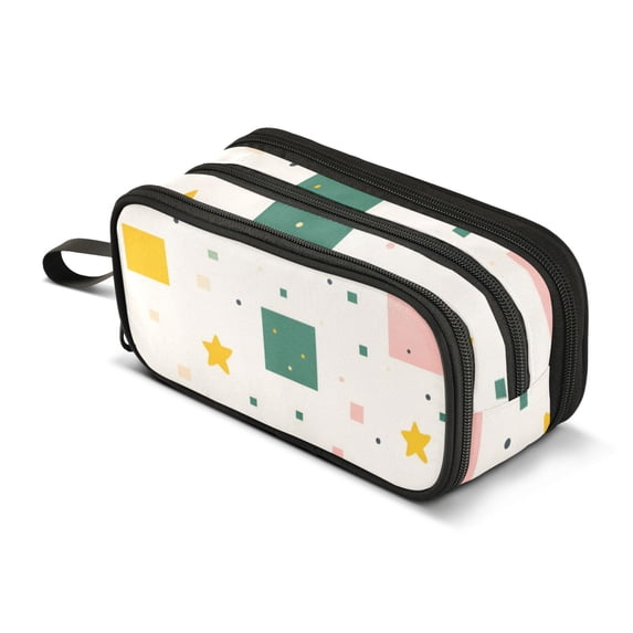 FORMRS Pencil Case with 3 Compartments Zipper Pouch, Elementary School Level and up, Green Abstract Pattern