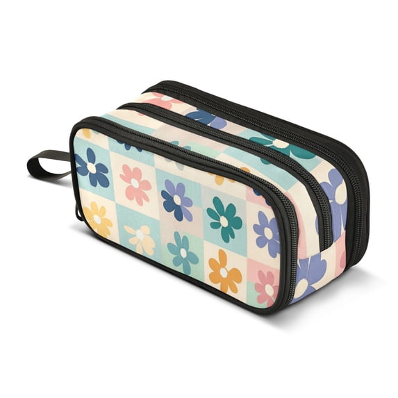 FORMRS Pencil Case with 3 Compartments Zipper Pouch, Elementary School Level and up, Green Floral