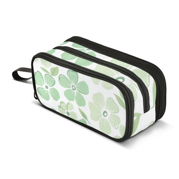FORMRS Pencil Case with 3 Compartments Zipper Pouch, Elementary School Level and up, Green Floral