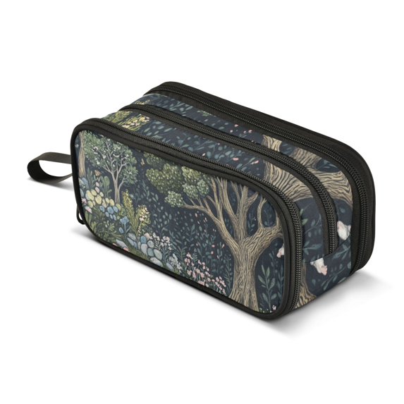 FORMRS Pencil Case with 3 Compartments Zipper Pouch, Elementary School Level and up, Green Forest Scene