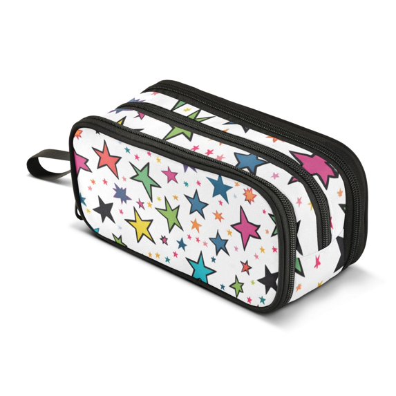 FORMRS Pencil Case with 3 Compartments Zipper Pouch, Elementary School Level and up, Green Stars