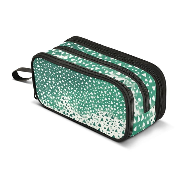 FORMRS Pencil Case with 3 Compartments Zipper Pouch, Elementary School Level and up, Green and White Pattern