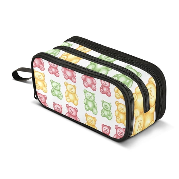 FORMRS Pencil Case with 3 Compartments Zipper Pouch, Elementary School Level and up, Gummy Bear Pattern