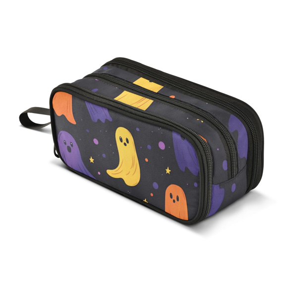 FORMRS Pencil Case with 3 Compartments Zipper Pouch, Elementary School Level and up, Halloween Colorful Ghosts