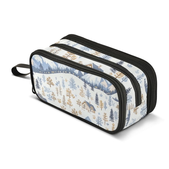 FORMRS Pencil Case with 3 Compartments Zipper Pouch, Elementary School Level and up, Light Blue Mountain