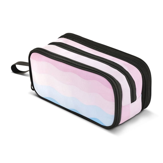 FORMRS Pencil Case with 3 Compartments Zipper Pouch, Elementary School Level and up, Light Pink Stripes